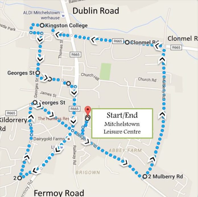 Mitchelstown Darkness Into Light Route Map for May 7 at 4.15am