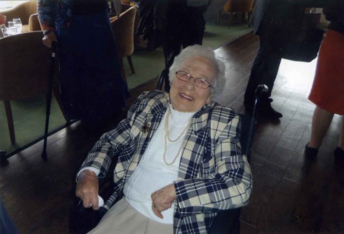 May as her usual smiling self on the occasion of her 100th birthday.