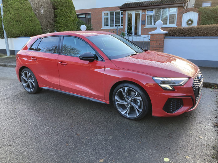 The Audi A3 Sportback in Tango Red.