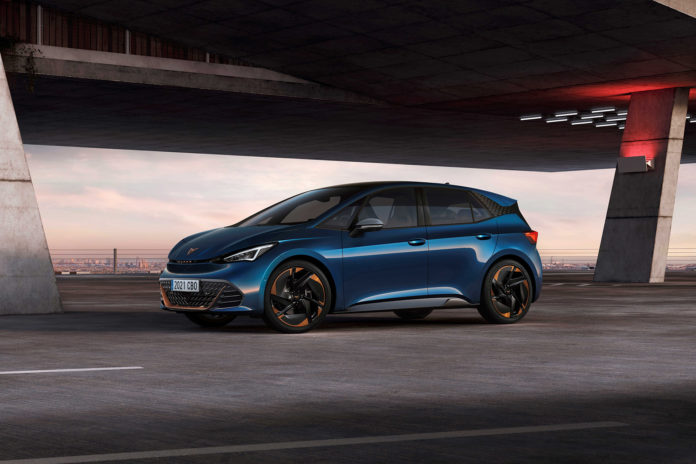 CUPRA Born in Aurora Blue.