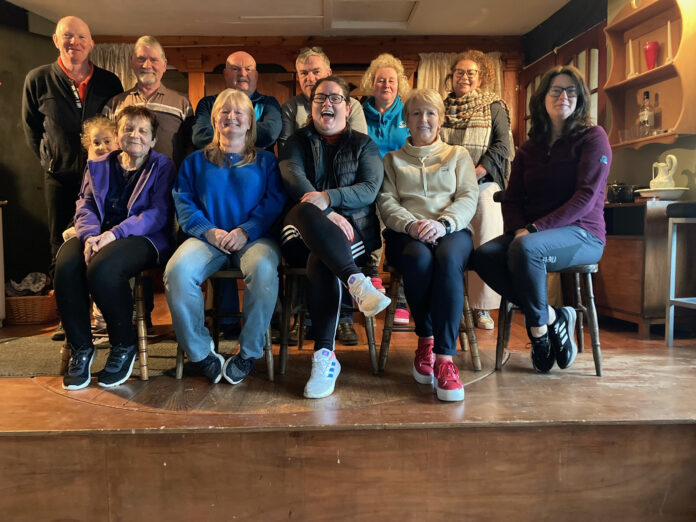 Burncourt Drama Group taking a break from rehearsals.