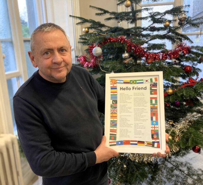 George O'Keefe with his poem, 'Hello Friend'.