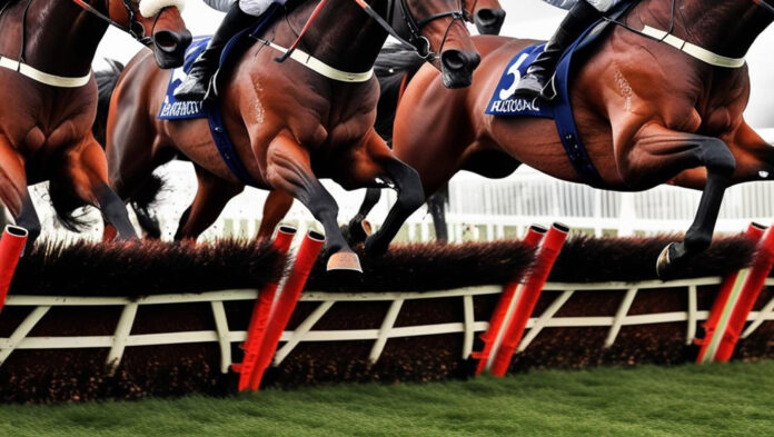 content-horse racing-horses jumping fences